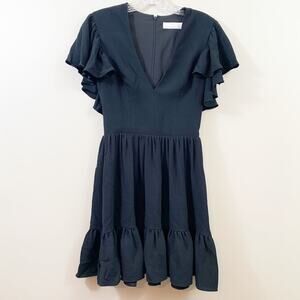 Dress The Population Ruffle Fit and Flare Black Dress